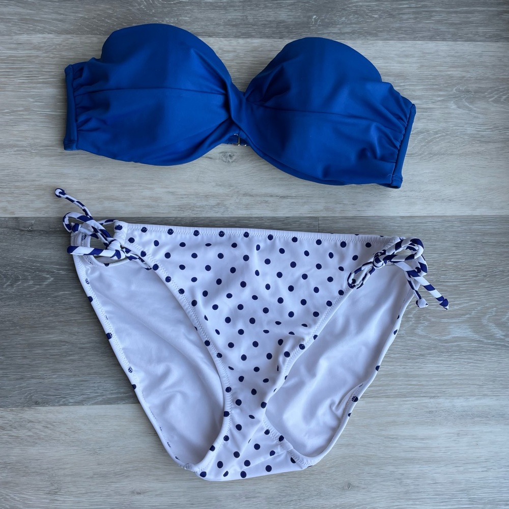 Victoria’s Secret Bikini Swimsuit Blue & White Pilka Dots size Large 34C